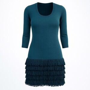 Soft Surroundings Knit Sweater Dress Size M Fringe Hem Boho Cowgirl Western